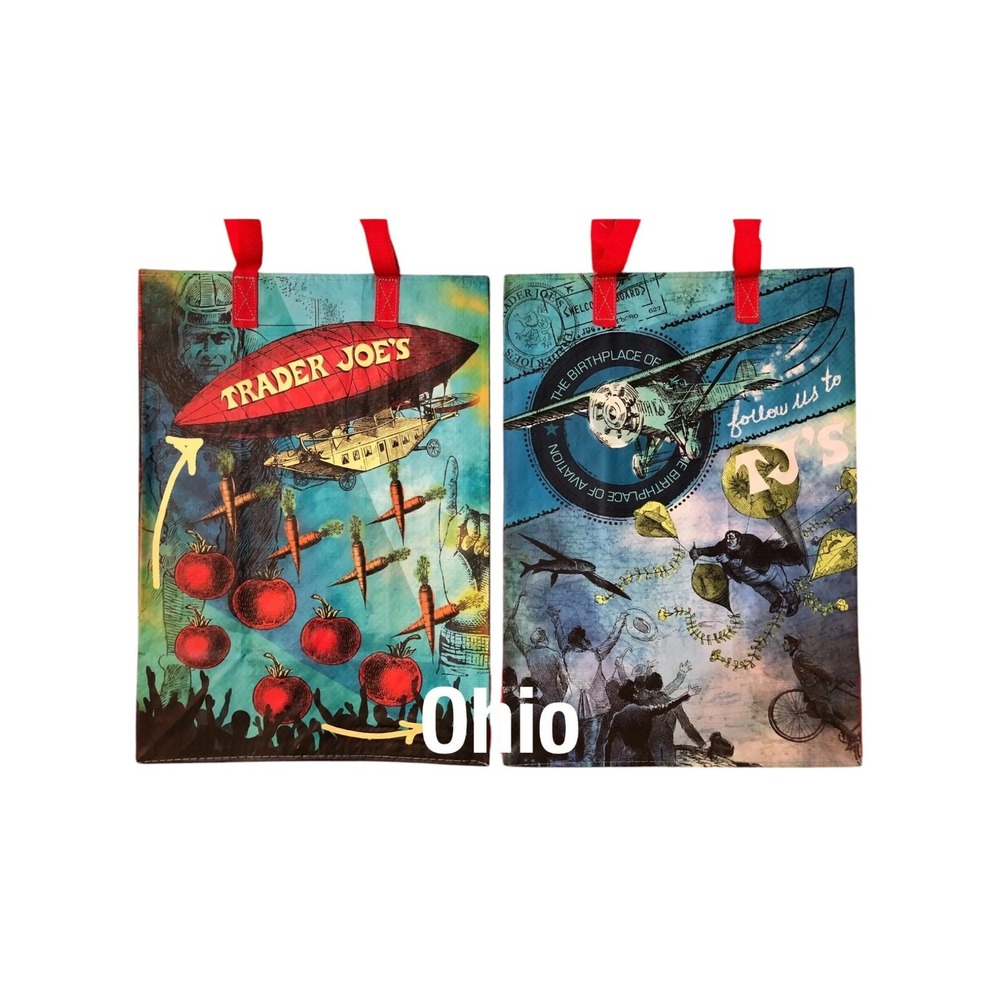 Trader Joes Ohio Reusable Grocery Bag Buckeye State Aviation Blimp Tote NEW
